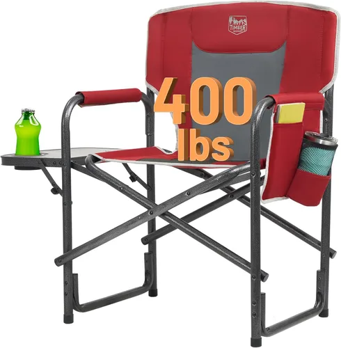 TIMBER RIDGE Silla de camping de aluminio extra grande, silla de director portátil y ligera con mesa auxiliar, bolsillo lateral desmontable para Rojo