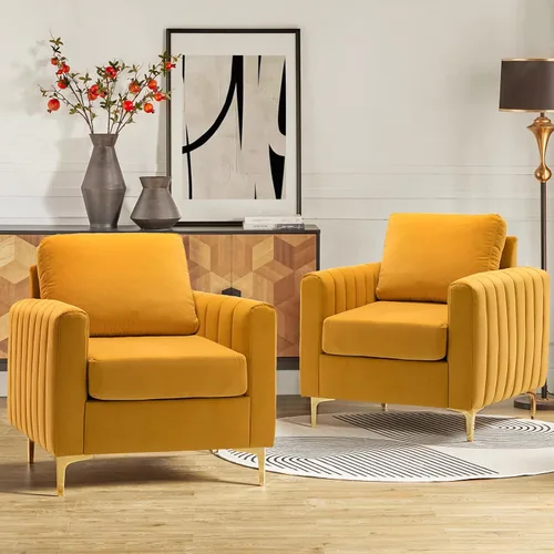 Miniatura 13 de HULALA HOME Silla de club de acento de terciopelo, sillón de terciopelo moderno tapizado de club con patas de metal dorado de mediados de siglo