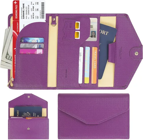 Miniatura 144 de Zoppen - Billetera de viaje con bloqueo RFID multiusos (Ver.4) Portatarjetas de pasaporte y vacunas, organizador de documentos de tres pliegues