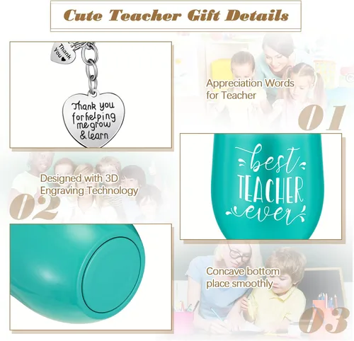 Miniatura 4 de Didaey Juego de 24 piezas de regalo de agradecimiento a los profesores, vaso de vino de 12 onzas para mujeres, regalos de graduación de cumpleaños