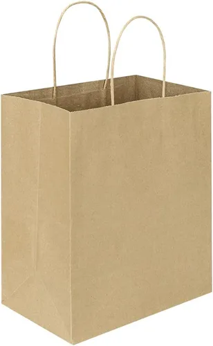 Miniatura 6 de Oikss Paquete de 50 bolsas de papel kraft marrón mediano de 8 x 4.75 x 10 pulgadas con asas a granel para cumpleaños, bodas, fiestas, comestibles