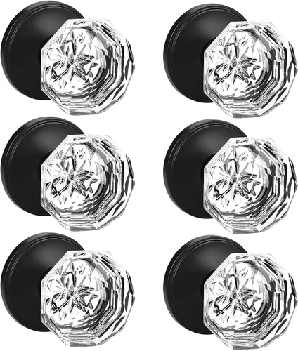 Miniatura 12 de Orger Paquete de 5 pomos de puerta de vidrio con roseta de bronce aceitado, pomos de puerta de baño/cama para uso de privacidad, manijas de puerta