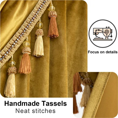 Miniatura 5 de VOGOL Cenefa de cortinas de terciopelo grueso para dormitorio, cenefas de cascada de lujo con aislamiento térmico dorado para sala de estar formal
