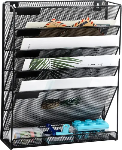 Miniatura 21 de EASEPRES Organizador de Archivos de Escritorio de Malla de 4 Niveles, Soporte de Organización de Documentos Colgante para Montaje en Pared, Estante