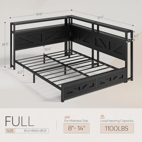 Miniatura 2 de CIKUNASI Marco de cama esquinero de tamaño matrimonial con cabecero y marco de almacenamiento de cama de granja con luces LED y estación de carga