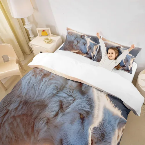 Miniatura 3 de Juego de ropa de cama con estampado de lobos en 3D, funda de edredón de lobo ártico para niños, adolescentes, niños y niñas, funda de edredón
