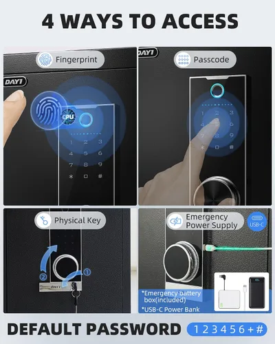 Miniatura 3 de Caja de seguridad biométrica de huellas digitales DAYI, cajas de seguridad para el hogar de 2.0 pies cúbicos con bolsa ignífuga, caja de seguridad