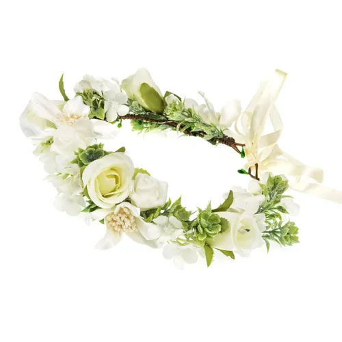 Miniatura 2 de Vividsun Corona floral de hoja verde para boda, corona de flores nupciales, accesorios de maternidad para fotos (A blanco)