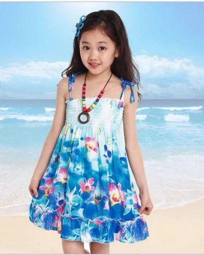 Miniatura 2 de Flenwgo Vestidos bohemios para niñas, floral, sin mangas, arcoíris, playa, con collar, 2-12T