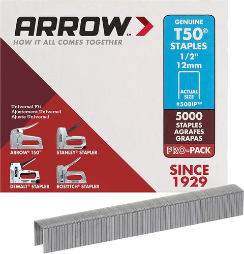 Miniatura 18 de Arrow 508 Heavy Duty T50 Longitud de pierna de 1/2 pulgada, corona de 3/8 pulgadas, grapas para tapicería, construcción, muebles, manualidades, 1250