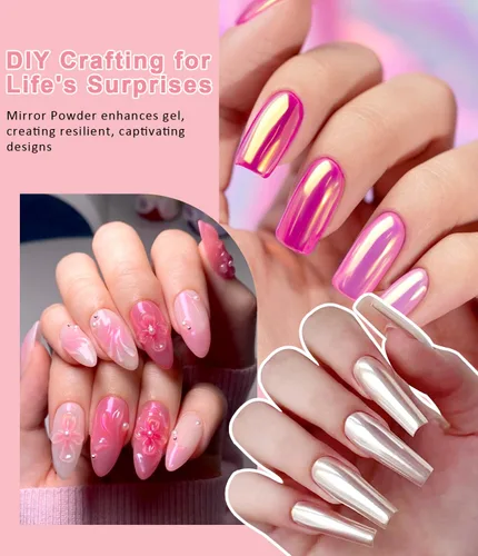 Miniatura 4 de 【Efecto espejo metálico n.º 1】Polvo de uñas cromado dorado LEDSUUEI – Polvo holográfico Aurora iridiscente perlado dorado cromado, blanco, perla