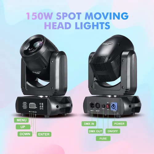 Miniatura 3 de Luz de cabeza móvil de 150 W, luces de escenario, 8 gobos, 8 colores, 12 canales, focos de haz de 18 caras, prisma DMX 512 con activación por sonido