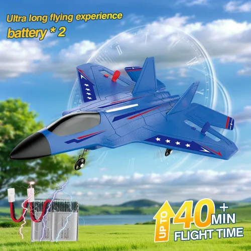 Miniatura 6 de Fremego Avión RC F22 Fighter Jet para niños y adultos, control remoto de 2.4 GHz con estabilización de giroscopio, luces LED, espuma EPP resistente