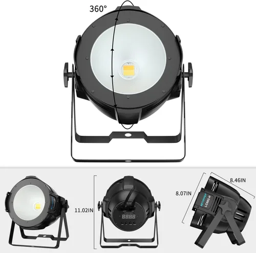 Miniatura 9 de BETOPPER Foco de escenario con/puerta de granero, luz de escenario COB de 200 W, luz LED DMX blanca cálida y fría, luz estroboscópica