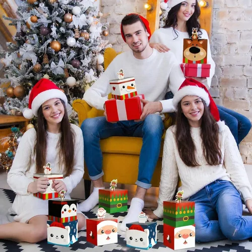 Miniatura 5 de Yeaqee 32 piezas cajas de regalo de Navidad 3D caja de dulces de Navidad bolsas de regalo de Navidad con forma de jengibre, muñeco de nieve