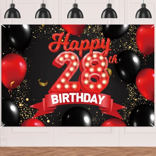 Miniatura 39 de Cartel de feliz cumpleaños 15 color rojo y negro, decoración temática de globos para niñas y mujeres, princesas de 15 años, fiesta de cumpleaños