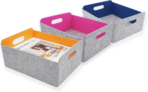 Miniatura 8 de Welaxy Cestas de almacenamiento plegables de fieltro, cubos de almacenamiento para estantes, caja de fieltro para niños, juguetes, revistas, libros