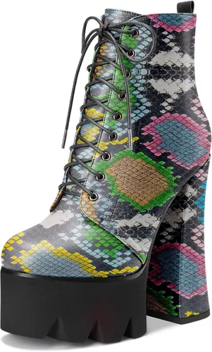 Miniatura 15 de HDEUOLM Botas de tobillo con tacón alto de bloque grueso para mujer, puntera redonda, botines cortos con cordones y cremallera, zapatos clásicos
