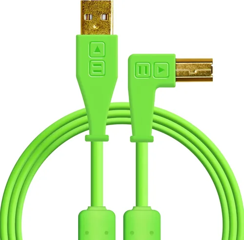DJ TechTools Chroma Cables USB-A a USB-B en ángulo recto | 4.9 ft / 5 pies | Audio optimizado | Blindado de interferencias | Brida para cables Verde