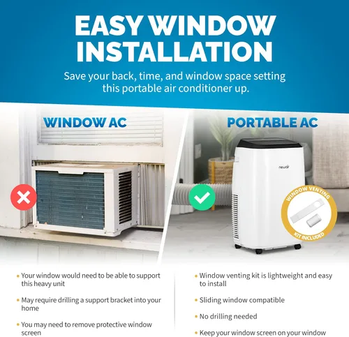 Miniatura 2 de Newair Aire acondicionado portátil de 12000 BTU, diseño moderno de CA con kit de ventilación de ventana de fácil instalación, sistema