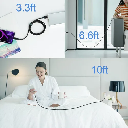 Miniatura 7 de Cable USB tipo C, paquete de 3 (10 pies+6.6 pies + 3.3 pies) USB A a USB-C 3.1A cable de carga rápida para iPhone 17 16 15 Pro Max Galaxy S25 FE S25