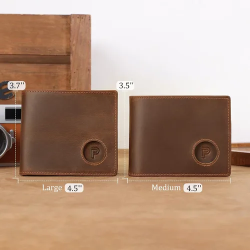 Miniatura 19 de Polare - Cartera plegable de piel de caballo loco natural para hombre, con bloqueo RFID