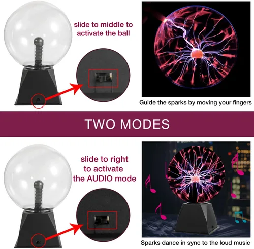 Miniatura 3 de Gresus Lámpara de bola de plasma mágica enchufable de 8 pulgadas, lámpara de plasma interactiva sensible al tacto y al sonido, globo de esfera