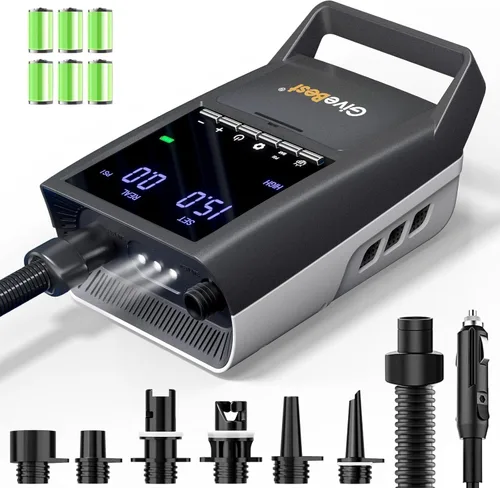 GiveBest Rechargeable Paddle Board Pump, 20 PSI High Pressure and 30% Faster Dual Stage SUP Air Pump with Auto-Off, 3x4500MAH, Inflation and
