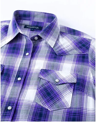 Miniatura 3 de Camisas occidentales para mujer, camisas de manga larga de algodón para mujer, con botones a presión, camisas a cuadros para mujer