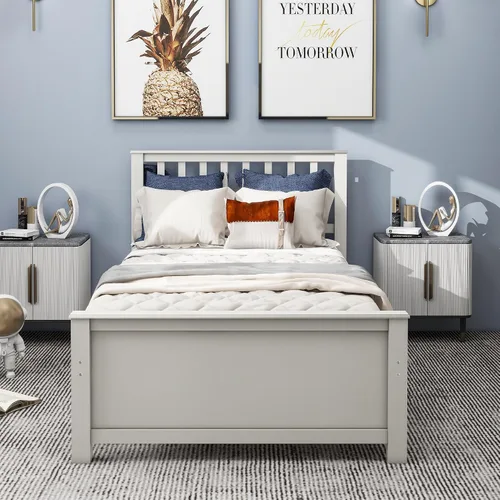 Miniatura 9 de Merax Cama de plataforma de tamaño matrimonial, cama moderna de madera maciza con soporte de listones de madera resistente, Seadrift