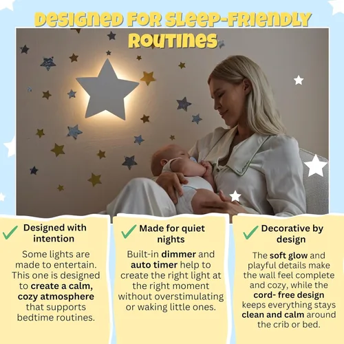 Miniatura 6 de KALEOLI Luz nocturna de estrellas para guardería, luz de pared regulable y recargable para niños, juego de 106 calcomanías de pared de luna