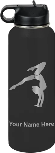 Miniatura 69 de LaserGram Botella de agua personalizada, soporte de mano de gimnasta, acero inoxidable de doble pared aislada al vacío con popote superior, regalo