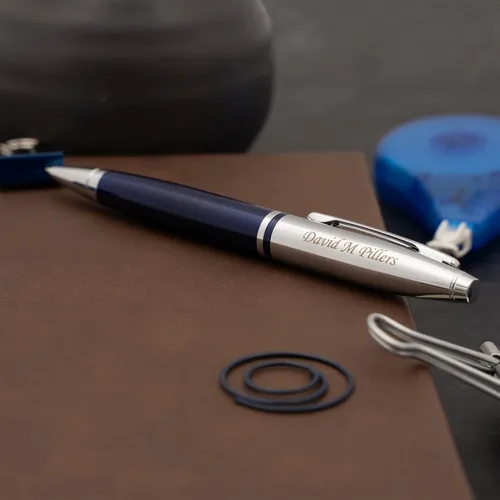 Miniatura 2 de Bolígrafo Cross Calais, laca azul con tapa cromada, grabado personalizado, regalo de graduación, promoción, jubilación u oficina Laca azul con cromo