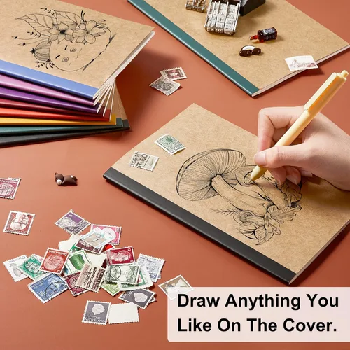 Miniatura 3 de feela Paquete de 16 cuadernos de composición al por mayor, cubierta de papel kraft, páginas rayadas con renglones universitarios, diarios de 8