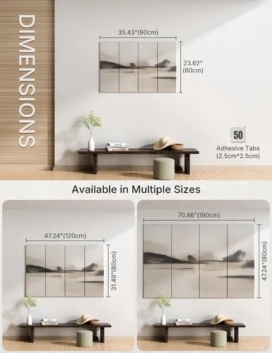 Miniatura 5 de Paneles acústicos de arte para pared, paneles de absorción de sonido de 70 x 47 pulgadas, paquete de 8 con 60 pestañas adhesivas, paneles