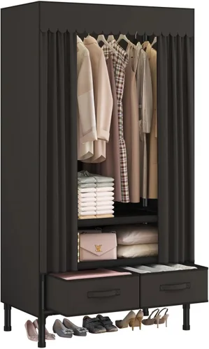 Miniatura 17 de Armarios portátiles para colgar ropa, perchero con funda, armario portátil con 1 varillas para colgar, 2 estantes de almacenamiento, 27.5 pulgadas