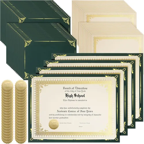 Miniatura 14 de Fainne 100 Sets Kit de Papel para Certificados de Una Cara con Borde de Lámina para Portadas de Certificados de 8.5 X 11, Sellos de Reconocimiento