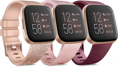 Miniatura 19 de PAQUETE DE 3 Bandas de Silicona Suave Compatibles con Fitbit Versa Bandas Deportivas Ajustables para Mujeres y Hombres Tallas Pequeña y Grande