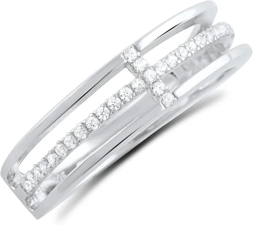 Miniatura 3 de SILVERCLOSEOUT Anillo cruzado lateral de plata de ley con circonita (talla 4-10)