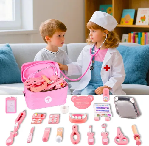 Miniatura 3 de JJ Technology - Juego de juguetes de madera para doctor, 32 piezas, kit médico para niños pequeños de 3 años, juguetes inclinados Montessor