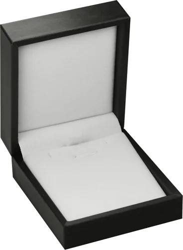 Miniatura 3 de Juego de collar y aretes de color negro, caja de regalo de lujo, suave al tacto, piel sintética, material de collar, cadena colgante, caja