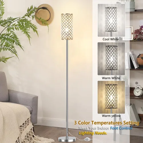 Miniatura 2 de Lámparas de pie de cristal – Moderna lámpara de pie plateada con 3 bombillas LED CCT para decoración elegante del hogar, sala de estar y dormitorio