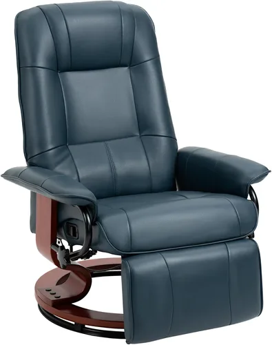 Miniatura 15 de HOMCOM Sillón reclinable manual de piel sintética, silla de salón ajustable con reposapiés, apoyabrazos y base de madera envuelta para sala de Marrón