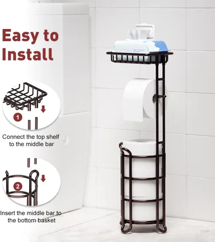 Miniatura 6 de Soporte para papel higiénico, dispensador de rollo de papel higiénico con estante para almacenamiento de baño, sostiene megarrollos de reserva