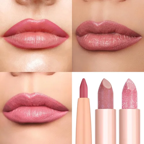 Miniatura 3 de Oulac Juego de lápiz labial y delineador de labios de 3 piezas de alto impacto con fórmula hidratante, belleza vegana, color de labios de cobertura