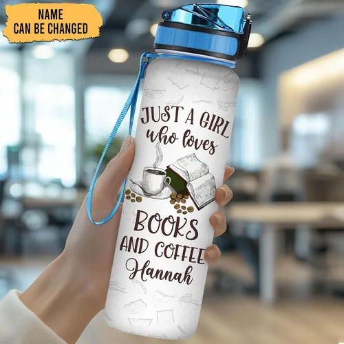 Miniatura 2 de Hyturtle Botella de agua motivacional personalizada para amantes de los libros de 32 onzas, Just A Girl Who Loves Books and Coffee Botella de agua