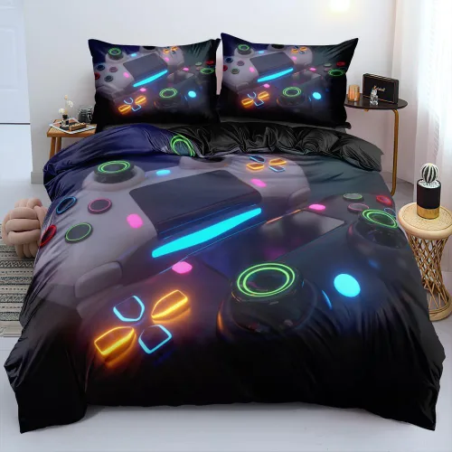 Miniatura 24 de Juego de funda de edredón de tamaño individual con estampado 3D de Gamepad azul para niños, fundas de edredón y fundas de almohada para dormitorio