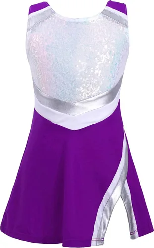 Hansber Trajes de animadora para niños y niñas con pantalones cortos, sin mangas, lentejuelas, vestido deportivo, uniforme de animación, disfraz de
