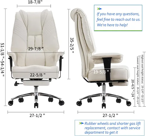 Miniatura 2 de EXCEBET Silla de oficina grande y alta de 400 libras de ancho, sillas de oficina ejecutivas de cuero con respaldo alto con reposapiés, soporte