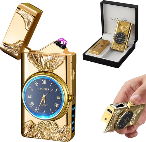 Miniatura 16 de Reloj Eléctrico Genial con Encendedor de Plasma de Doble Arco, Resistente al Viento, Recargable por USB con Indicación de Batería para Fuego, Dragón